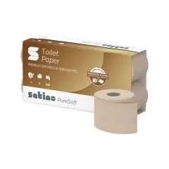 Satino toiletpapir, PureSoft, 3 lags soft moccafarvet, 27,5 mtr. - 8x8 ruller pr. krt. - 