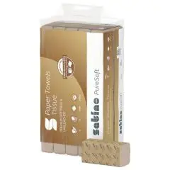 Satino håndklædeark Puresoft, V-fold, 2 lags moccafarvet., 20x160 ark. pr. krt. Art. nr. 277570. - Håndklædeark og ruller