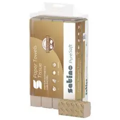 Satino håndklædeark Puresoft, Z-fold, 2 lags mocca farvet. 25x150 ark pr. krt. Art nr. 277530 - Håndklædeark og ruller