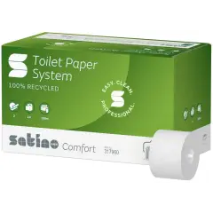 Satino Toiletpapir, Comfort systemrulle kompakt 100 meter, 2 lags hvid, 24 ruller pr. krt. Art nr. 317961. - 