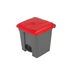 Pedalspand, grå bund med rødt låg, 30 liter i kraftig konstruktion. - Probbax
